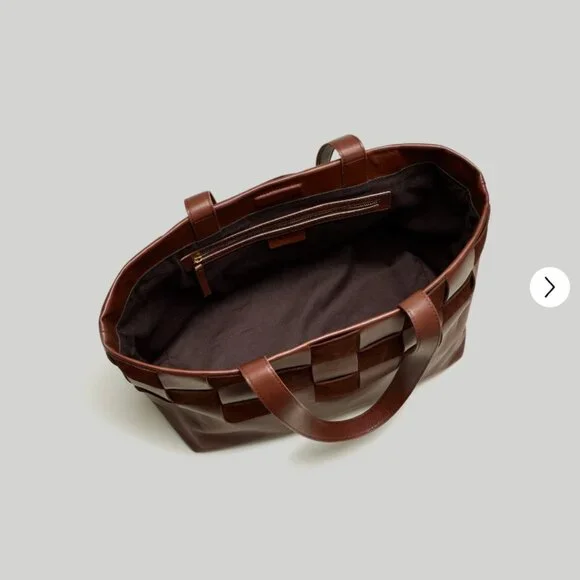Madewell Basketweave Tote in Leather and Suede Chocolate Brown - Picture 3 of 7
